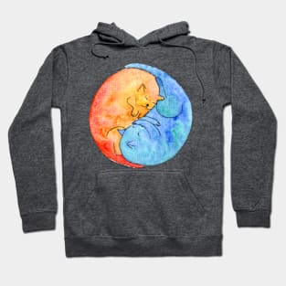 cat friends yin yang watercolor Hoodie